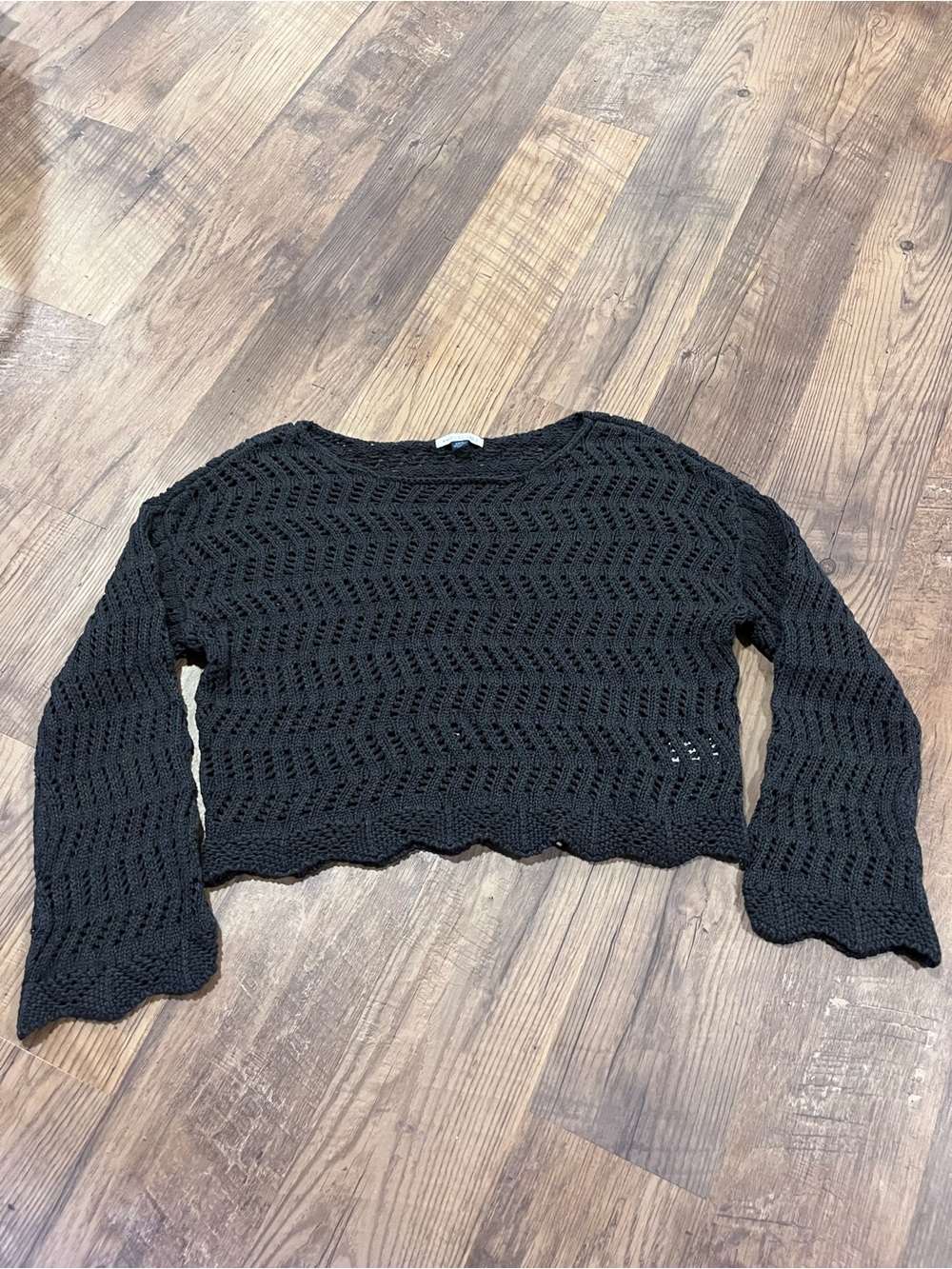 American Eagle Black Crocheted Long Sleeve Sweater
